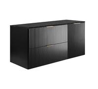 3E 3xE living.com Meuble de Salle de Bain Suspendu, Noir/Plan de Travail en marbre Noir Aspect imprimé (MDF), 120 x 57 x 46 cm