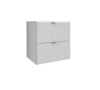 3E 3xE living.com Meuble de Salle de Bains à façade rainurée de 60 cm avec 2 tiroirs, Blanc avec poignée dorée, 60 × 47 × 60 cm