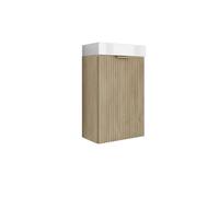 3E 3xE living.com Meuble de Salle de Bains avec façade rainurée de 40 cm avec Vasque, chêne crémone (MDF) avec poignée dorée, 40,5 × 22,5 × 57 cm