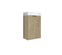 3E 3xE living.com Meuble de Salle de Bains avec façade rainurée de 40 cm avec Vasque, chêne crémone (MDF) avec poignée Noire, 40,5 × 22,5 × 57 cm