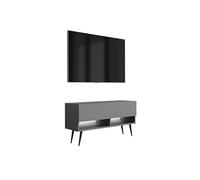 3E 3xE living.com Meuble TV 100 cm Anthracite, Pieds obliques Noirs, LED Blanche, 100 × 32 × 52 cm