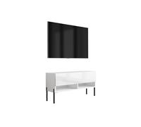3E 3xE living.com Meuble TV 100 cm Blanc Mat/Blanc Brillant, Pieds Droits Noirs, 100 × 32 × 52 cm