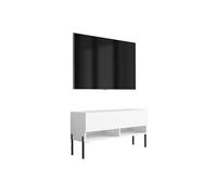 3E 3xE living.com Meuble TV 100 cm Blanc Mat, Pieds Droits Noirs, 100 × 32 × 52 cm
