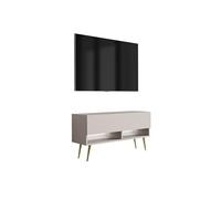3E 3xE living.com Meuble TV 100 cm Cachemire, Pieds obliques dorés, LED Blanche, 100 × 32 × 52 cm