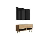 3E 3xE living.com Meuble TV 100 cm Chêne Craft, Pieds obliques dorés, 100 × 32 × 52 cm