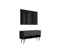 3E 3xE living.com Meuble TV 100 cm Noir Mat, Pieds obliques Noirs, 100 × 32 × 52 cm