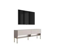 3E 3xE living.com Meuble TV 140 cm Cachemire, Pieds Droits dorés, LED Blanche, 140 × 32 × 52 cm