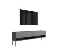 3E 3xE living.com Meuble TV 170 cm Anthracite, Pieds Droits Noirs, 170 × 32 × 52 cm