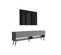 3E 3xE living.com Meuble TV 170 cm Anthracite, Pieds obliques Noirs, LED Blanche, 170 × 32 × 52 cm