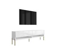 3E 3xE living.com Meuble TV 170 cm Blanc Mat/Blanc Brillant, Pieds Droits dorés, 170 × 32 × 52 cm