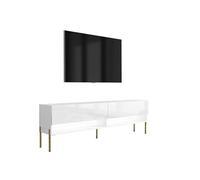 3E 3xE living.com Meuble TV 170 cm Blanc Mat/Blanc Brillant, Pieds Droits dorés, LED Blanche, 170 × 32 × 52 cm