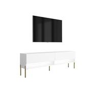 3E 3xE living.com Meuble TV 170 cm Blanc Mat, Pieds Droits dorés, LED Blanche, 170 × 32 × 52 cm