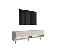 3E 3xE living.com Meuble TV 170 cm Cachemire, Pieds obliques dorés, LED Blanche, 170 × 32 × 52 cm
