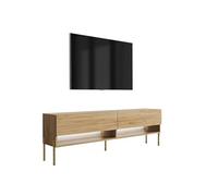 3E 3xE living.com Meuble TV 170 cm Chêne Craft, Pieds Droits dorés, LED Blanche, 170 × 32 × 52 cm