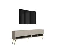 3E 3xE living.com Meuble TV 170 cm, façades rainurées, Coloris Cachemire, Pieds inclinés dorés, 170 × 32 × 52 cm