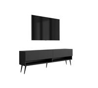 3E 3xE living.com Meuble TV 170 cm Noir Mat, Pieds obliques Noirs, 170 × 32 × 52 cm