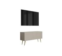 3E 3xE living.com Meuble TV à façade rainurée 100, Coloris Cachemire, Pieds inclinés dorés, 100 × 32 × 52 cm