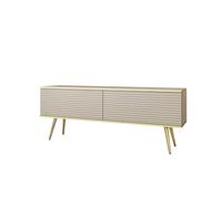 3E 3xE living.com Meuble TV avec lamelles en Couleur Beige avec Pieds en Or D : L : 135 cm, H : 53 cm, P : 32 cm
