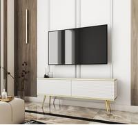 3E 3xE living.com Meuble TV avec lamelles en Couleur Blanc avec Pieds en Or D : L : 135 cm, H : 53 cm, P : 32 cm