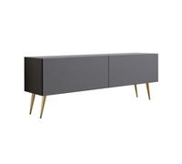 3E 3xE living.com Meuble TV : Deux Portes, Deux étagères, Couleur : Anthracite, Pieds dorés D : L : 140 cm, H : 52 cm, P : 32 cm