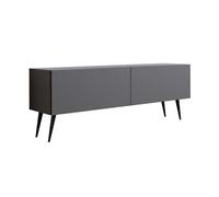 3E 3xE living.com Meuble TV : Deux Portes, Deux étagères, Couleur : Anthracite, Pieds Noirs D : L : 140 cm, H : 52 cm, P : 32 cm