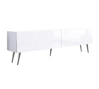 3E 3xE living.com Meuble TV : Deux Portes, Deux étagères, Couleur : Blanc Mat/Blanc Brillant, Pieds chromés, D : L : 170 cm, H : 52 cm, P : 32 cm