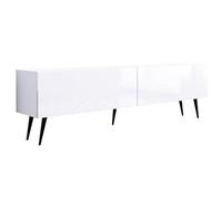 3E 3xE living.com Meuble TV : Deux Portes, Deux étagères, Couleur : Blanc Mat/Blanc Brillant, Pieds Noirs D : L : 170 cm, H : 52 cm, P : 32 cm