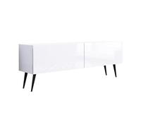 3E 3xE living.com Meuble TV : Deux Portes, Deux étagères, Couleur : Blanc Mat/Blanc Brillant, Pieds Noirs D : L : 140 cm, H : 52 cm, P : 32 cm