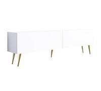 3E 3xE living.com Meuble TV : Deux Portes, Deux étagères, Couleur : Blanc Mat, Pieds dorés D : L : 170 cm, H : 52 cm, P : 32 cm