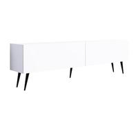 3E 3xE living.com Meuble TV : Deux Portes, Deux étagères, Couleur : Blanc Mat, Pieds Noirs D : L : 170 cm, H : 52 cm, P : 32 cm
