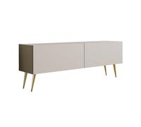 3E 3xE living.com Meuble TV : Deux Portes, Deux étagères, Couleur : Cachemire, Pieds dorés D : L : 140 cm, H : 52 cm, P : 32 cm