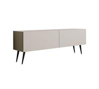 3E 3xE living.com Meuble TV : Deux Portes, Deux étagères, Couleur : Cachemire, Pieds Noirs D : L : 140 cm, H : 52 cm, P : 32 cm