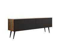 3E 3xE living.com Meuble TV : Deux Portes, Deux étagères, Couleur : Chêne Wotan/Noir Mat, Pieds Noirs D : L : 140 cm, H : 52 cm, P : 32 cm