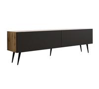 3E 3xE living.com Meuble TV : Deux Portes, Deux étagères, Couleur : Chêne Wotan/Noir Mat, Pieds Noirs D : L : 170 cm, H : 52 cm, P : 32 cm