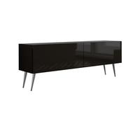 3E 3xE living.com Meuble TV : Deux Portes, Deux étagères, Couleur : Noir Mat/Noir Brillant, Pieds chromés, D : L : 140 cm, H : 52 cm, P : 32 cm