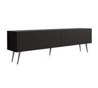 3E 3xE living.com Meuble TV : Deux Portes, Deux étagères, Couleur : Noir Mat, Pieds chromés, D : L : 170 cm, H : 52 cm, P : 32 cm