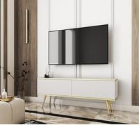 3E 3xE living.com Meuble TV en Couleur Blanc avec Pieds en Or D : L : 135 cm, H : 53 cm, P : 32 cm
