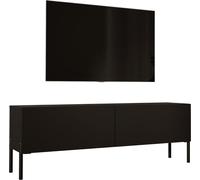 3E 3xE living.com Meuble TV en noir mat / noir brillant avec pieds en noir, A : L : 140 cm, H : 52 cm, P : 32 cm. Armoire TV, table TV, banc TV
