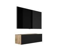 3E 3xE living.com Meuble TV Suspendu, D : L : 100 cm, H : 34 cm, P : 32 cm, Chêne Wotan/Noir Mat