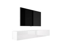 3E 3xE living.com Meuble TV Suspendu, D : L : 2 X 100 cm, H : 34 cm, P : 32 cm, Blanc Mat/Blanc Brillant