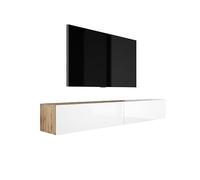 3E 3xE living.com Meuble TV Suspendu, D : L : 2 X 100 cm, H : 34 cm, P : 32 cm, Chêne Wotan/Blanc Brillant