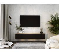 3E 3xE living.com Meuble TV Suspendu, D : L : 2 x 100 cm, H : 34 cm, P : 32 cm, Chêne Wotan/Noir Mat