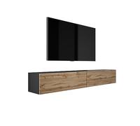 3E 3xE living.com Meuble TV Suspendu, D : L : 2 X 100 cm, H : 34 cm, P : 32 cm, Noir Mat/Chêne Wotan