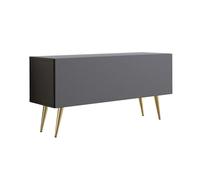3E 3xE living.com Meuble TV : Une Porte, Une étagère, Couleur : Anthracite, Pieds dorés D : L : 100 cm, H : 52 cm, P : 32 cm