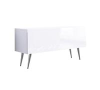 3E 3xE living.com Meuble TV : Une Porte, Une étagère, Couleur : Blanc Mat/Blanc Brillant, Pieds chromés, D : L : 100 cm, H : 52 cm, P : 32 cm
