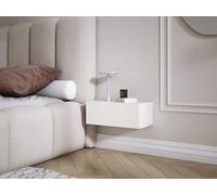 3E 3xE living.com Table de Chevet Suspendue avec tiroir - façade Lisse - Blanc, 40 x 20 x 16 cm
