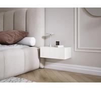 3E 3xE living.com Table de Chevet Suspendue avec tiroir - façade rainurée, Blanc, 40 x 20 x 16 cm