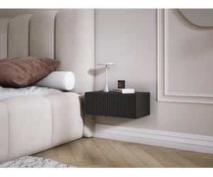 3E 3xE living.com Table de Chevet Suspendue avec tiroir - façade rainurée, Noir, 40 x 20 x 16 cm