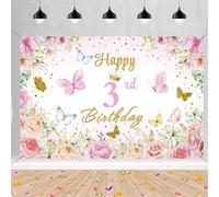 3ème anniversaire décoration fille, bannière joyeux 3ème anniversaire fleurs tissu panneau décoration de porte, bannière de fond 3e anniversaire, fête d'anniversaire signe de bienvenue