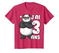 3ème Anniversaire garçon 3 Ans Enfant Panda drôle J'Ai 3 Ans T-Shirt, Enfant, Rouge Chiné, 2 Ans